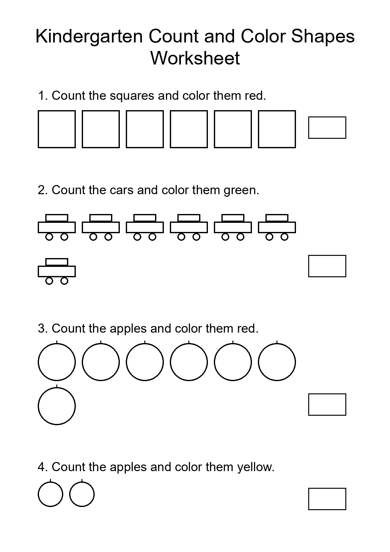 Kindergarten Count and Color Shapes Worksheet
