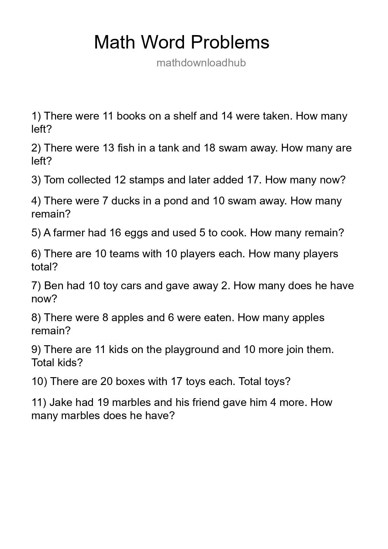 Math Word Problem Worksheet