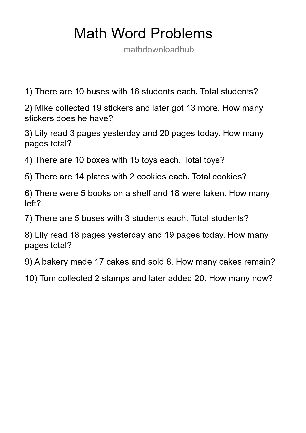 Math Word Problem Worksheet