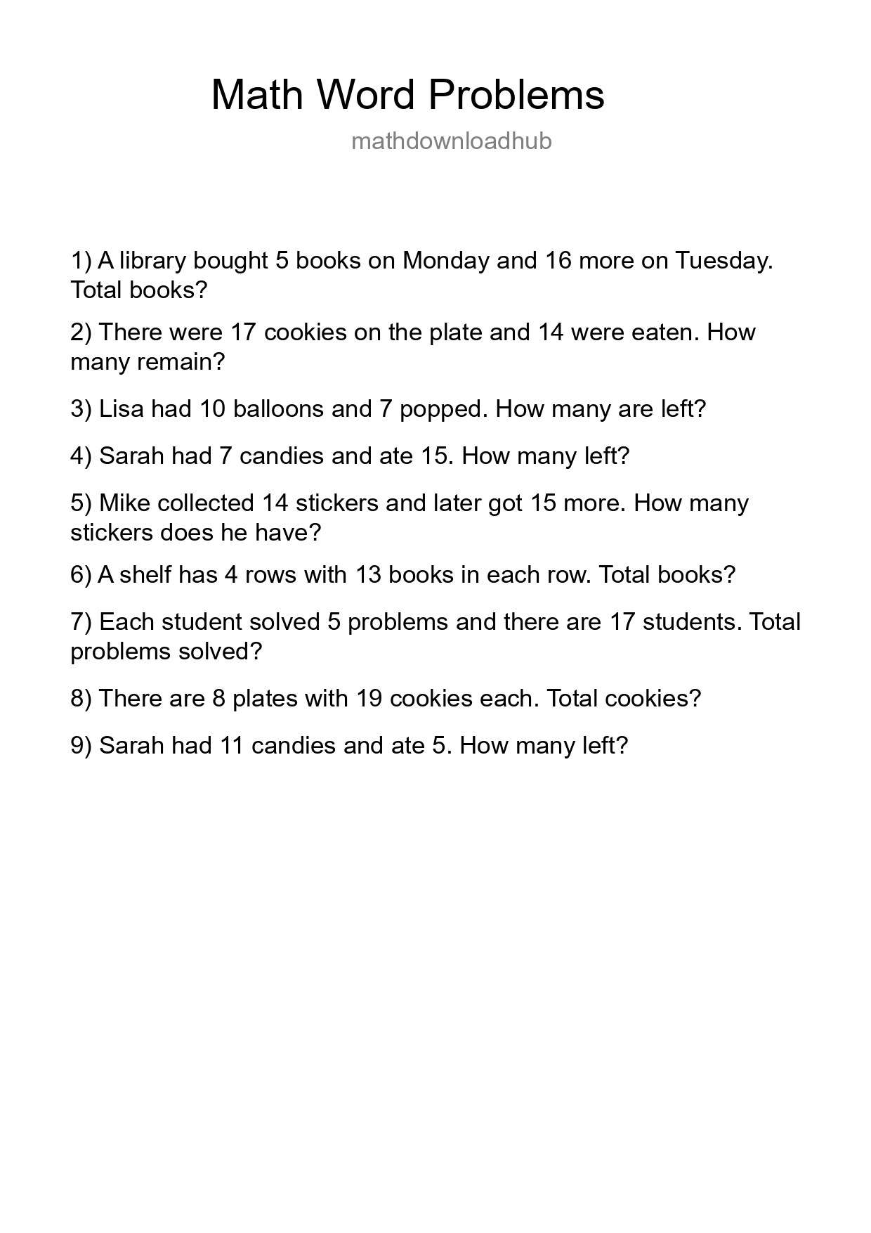 Math Word Problem Worksheet