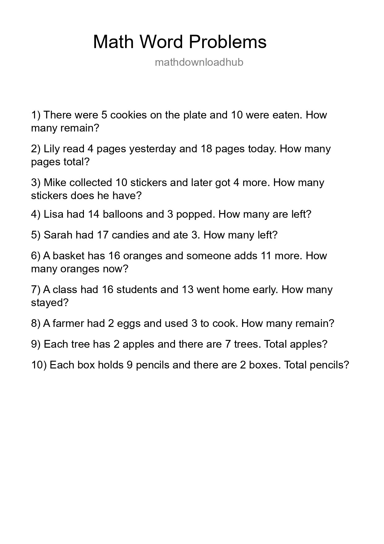 Math Word Problem Worksheet