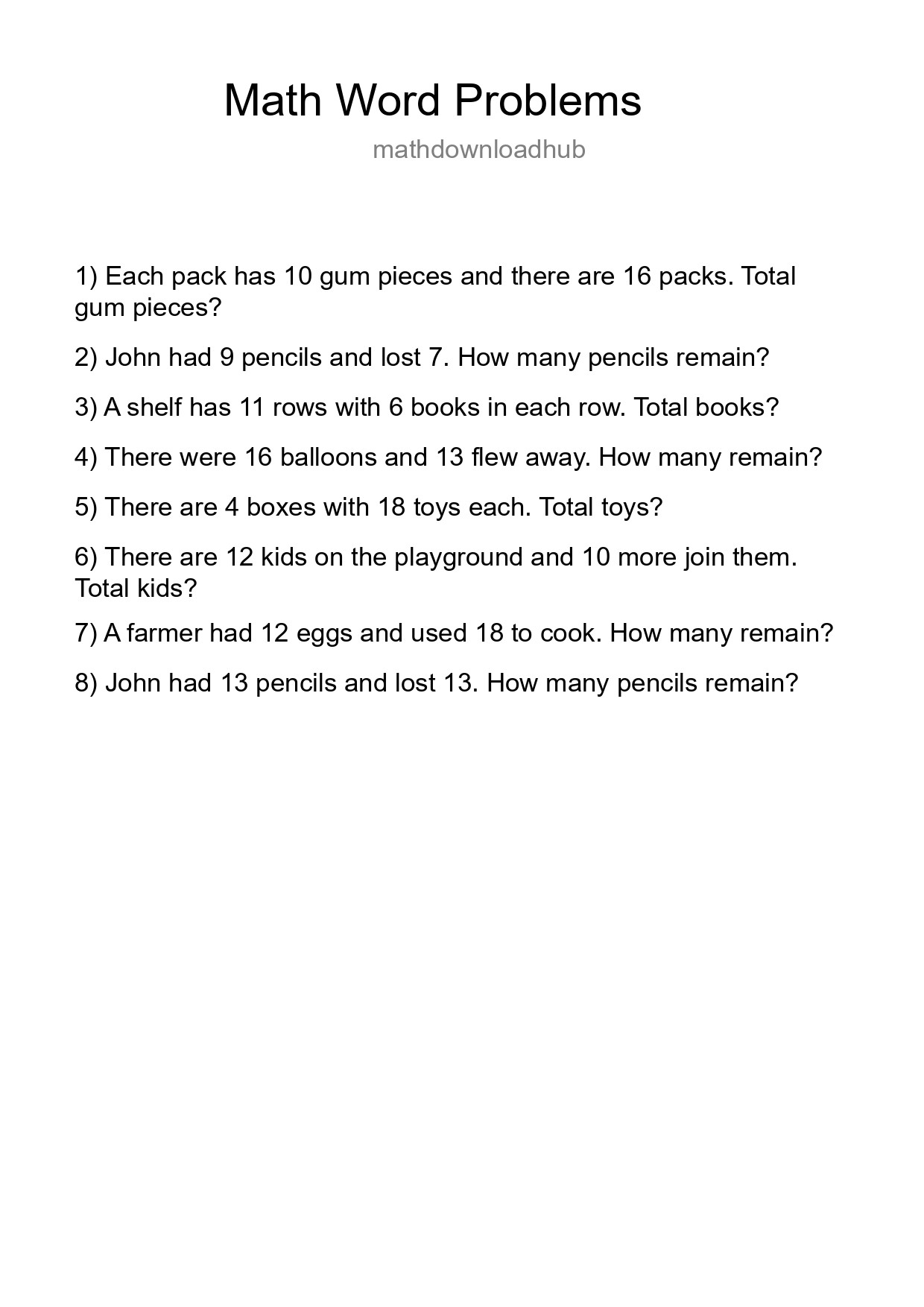 Math Word Problem Worksheet