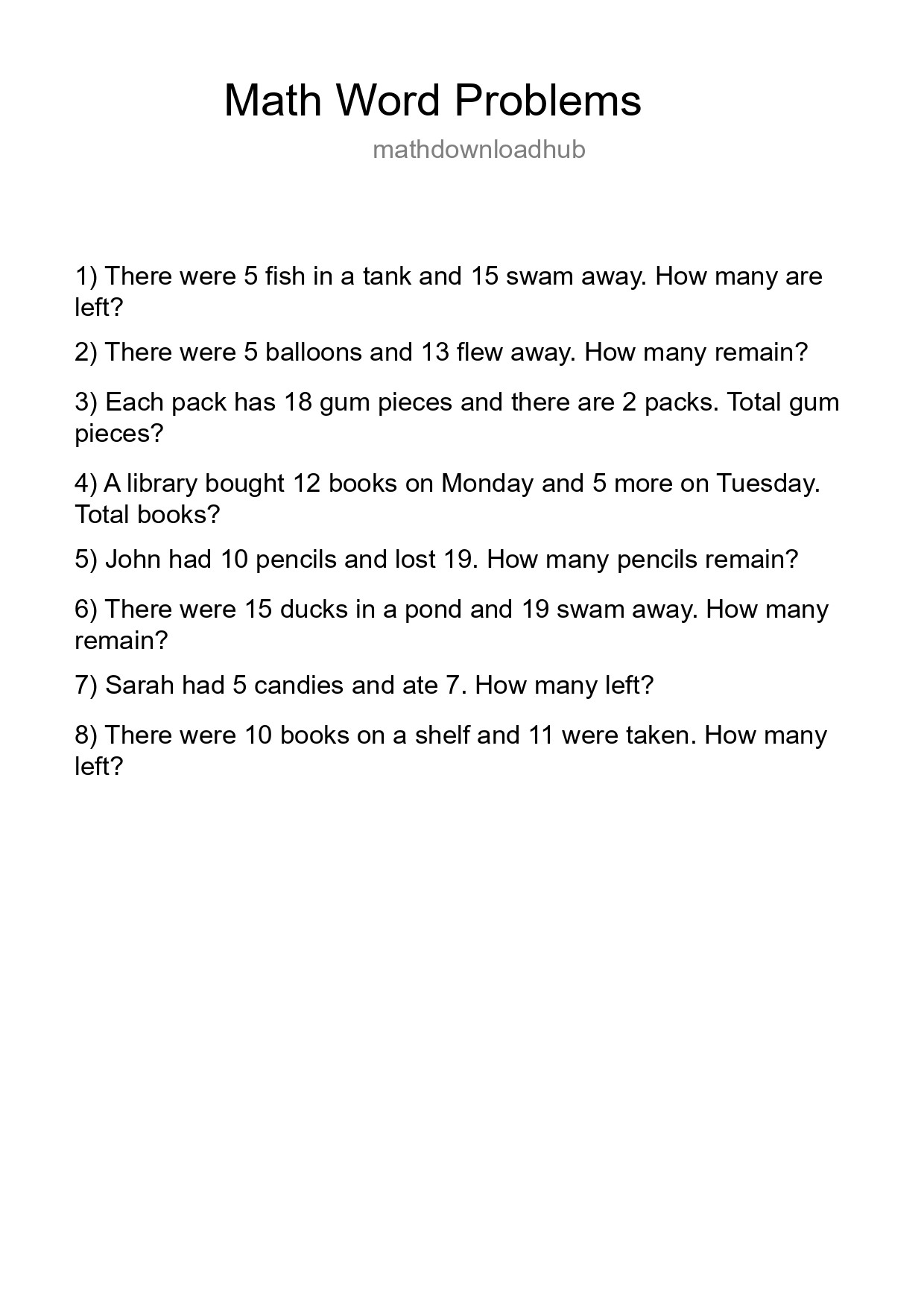 Math Word Problem Worksheet