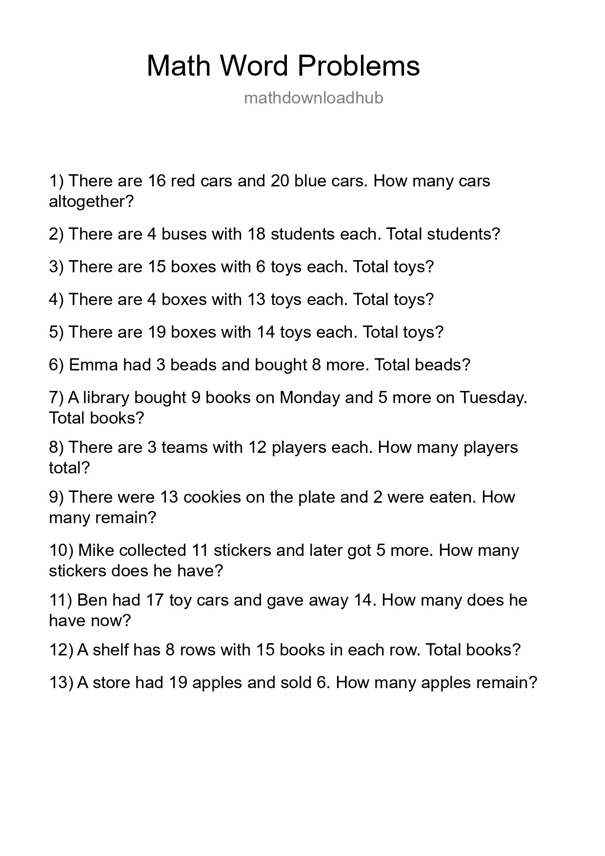 Math Word Problem Worksheet
