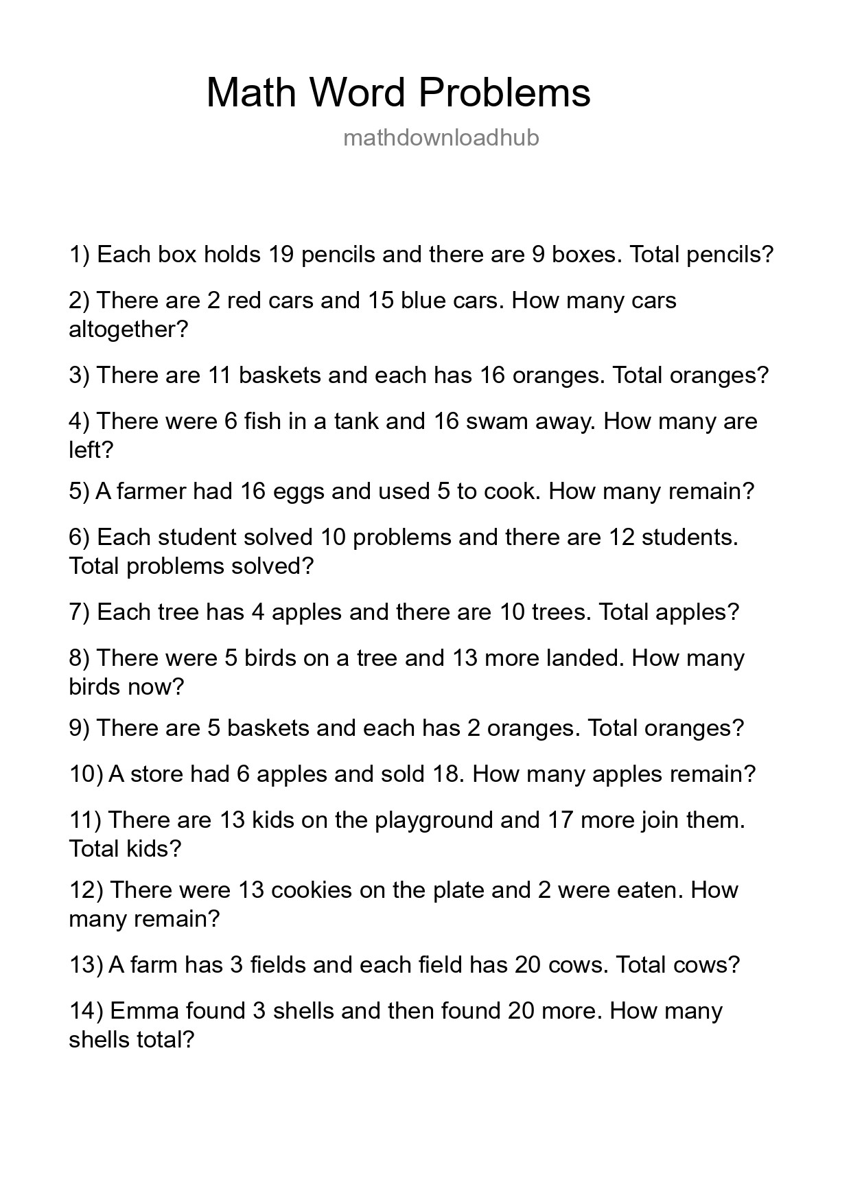 Math Word Problem Worksheet