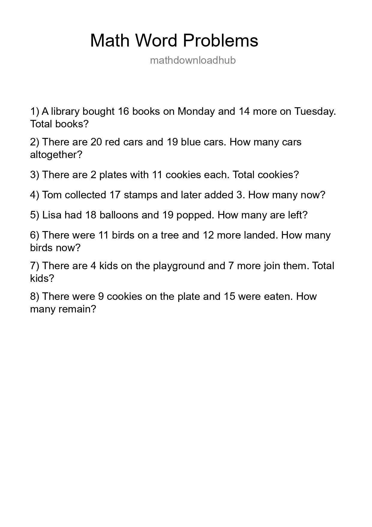 Math Word Problem Worksheet