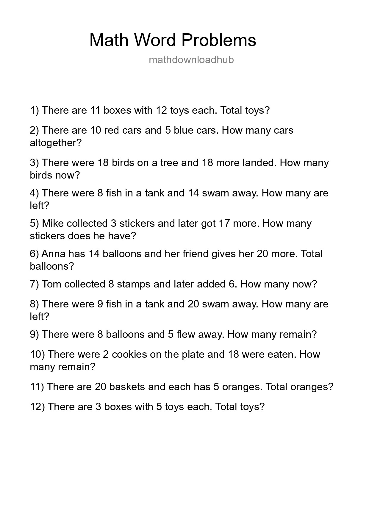 Math Word Problem Worksheet