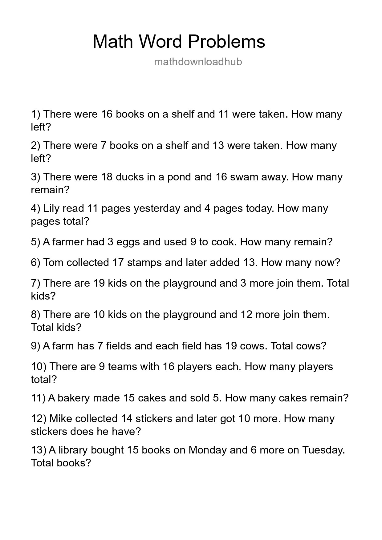 Math Word Problem Worksheet