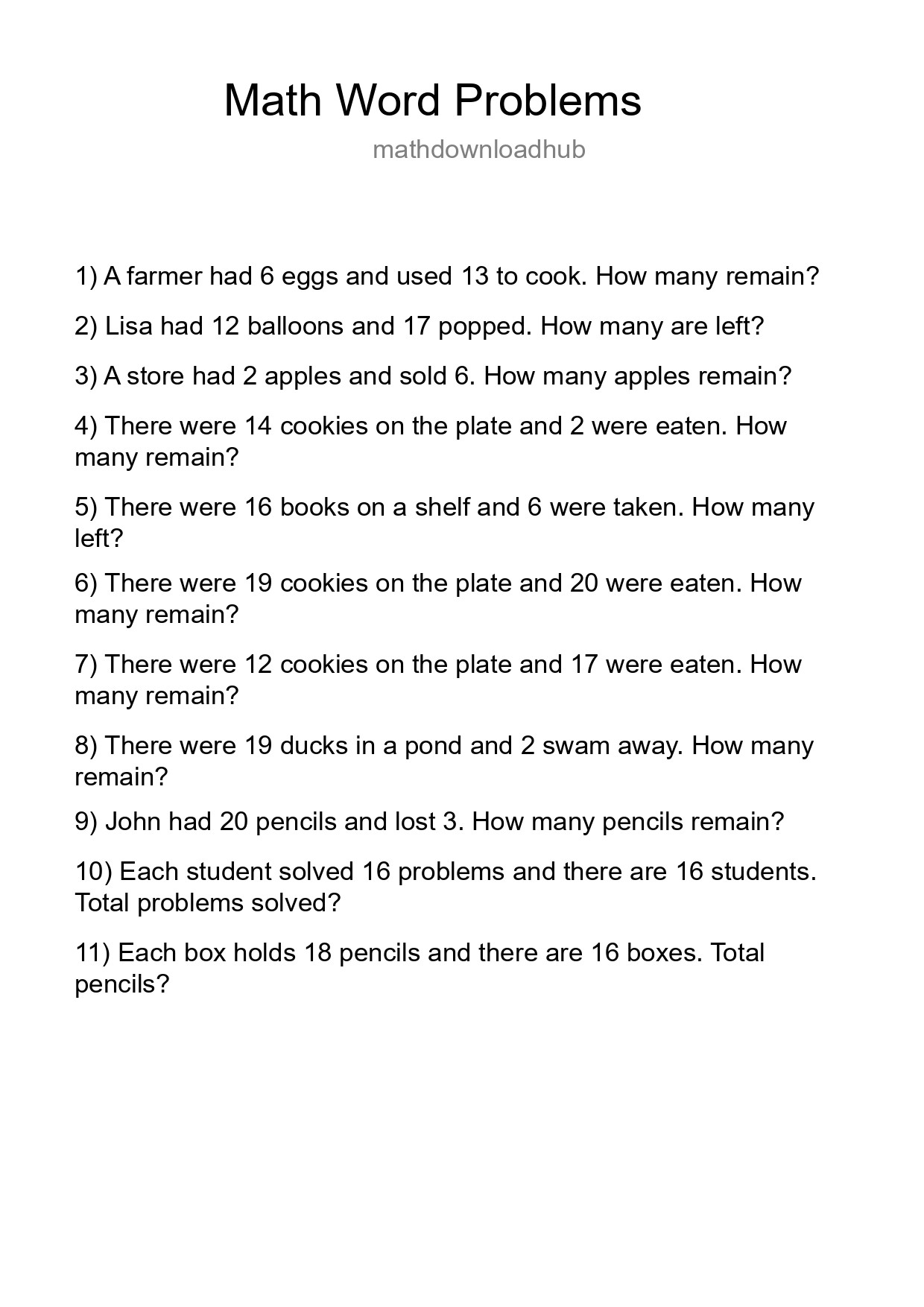 Math Word Problem Worksheet