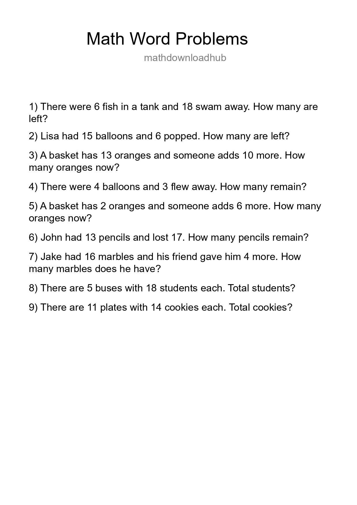 Math Word Problem Worksheet