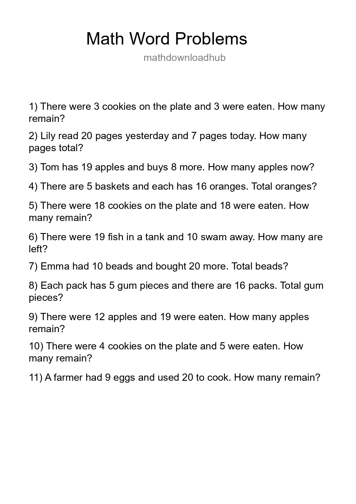 Math Word Problem Worksheet