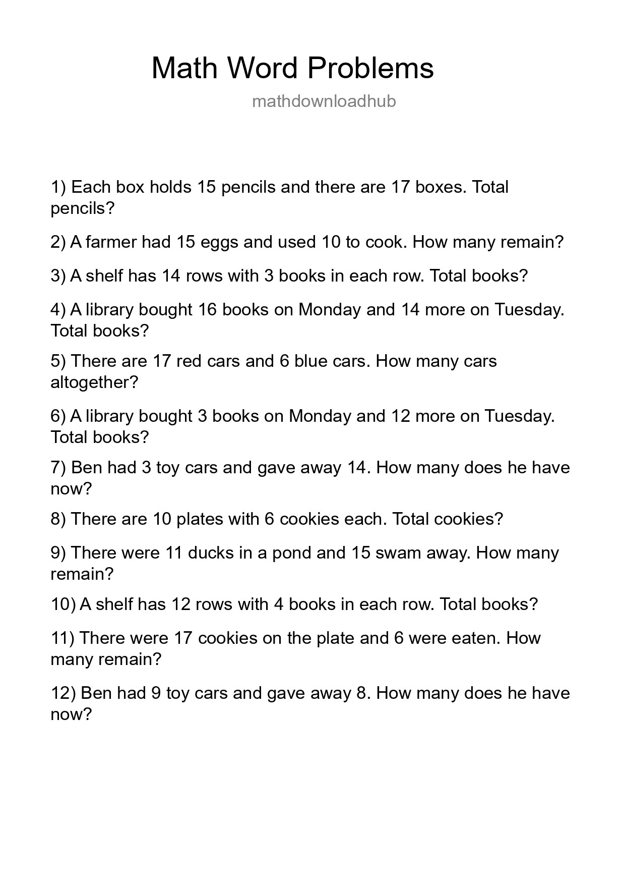 Math Word Problem Worksheet