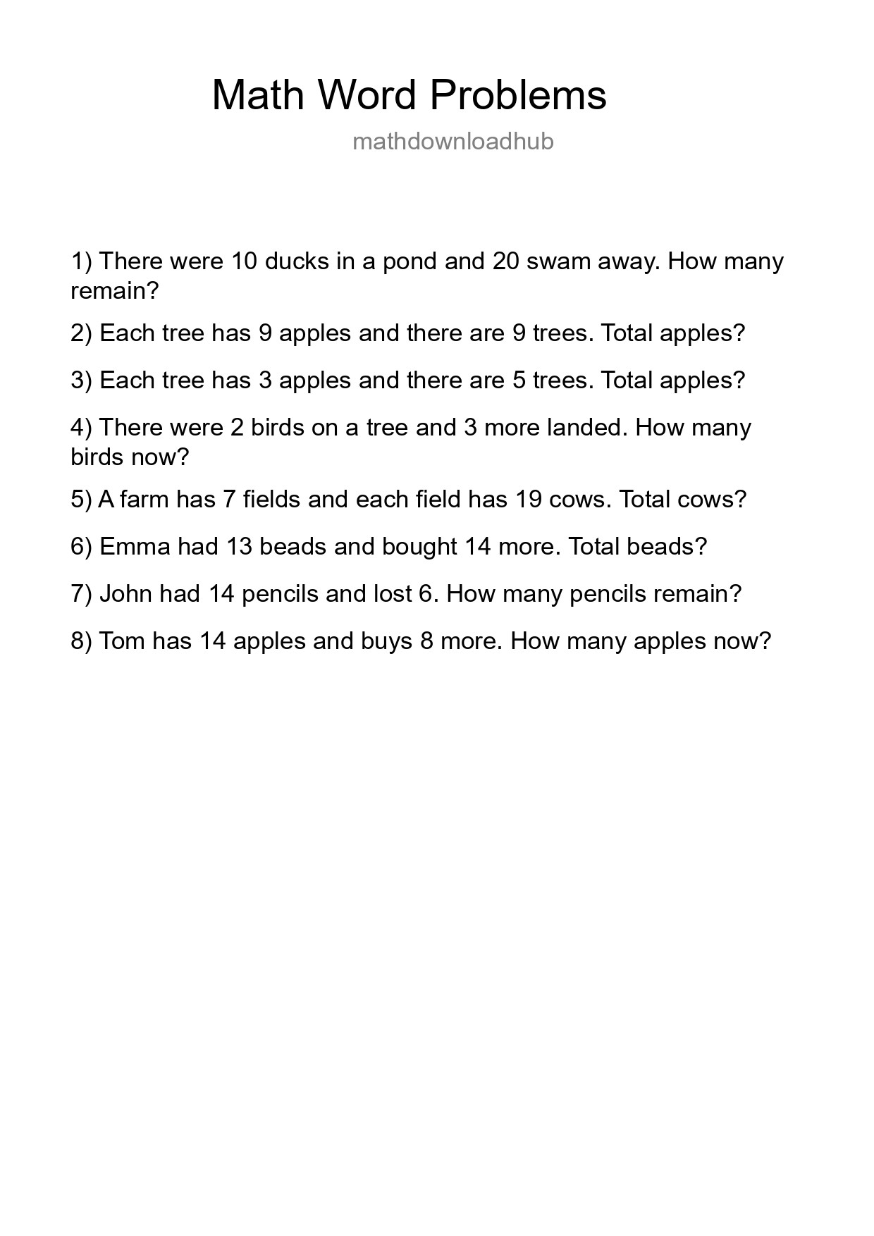 Math Word Problem Worksheet