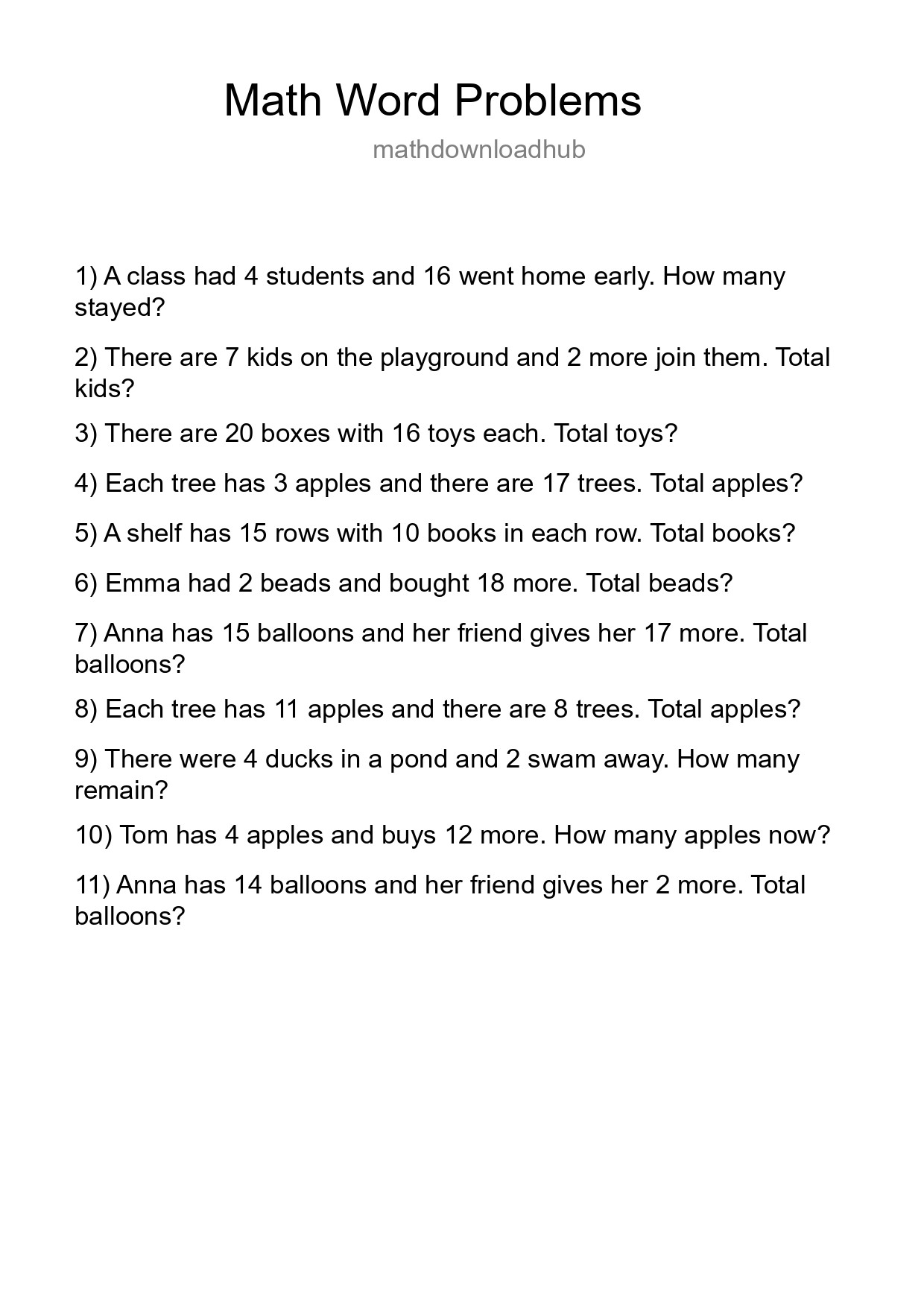 Math Word Problem Worksheet