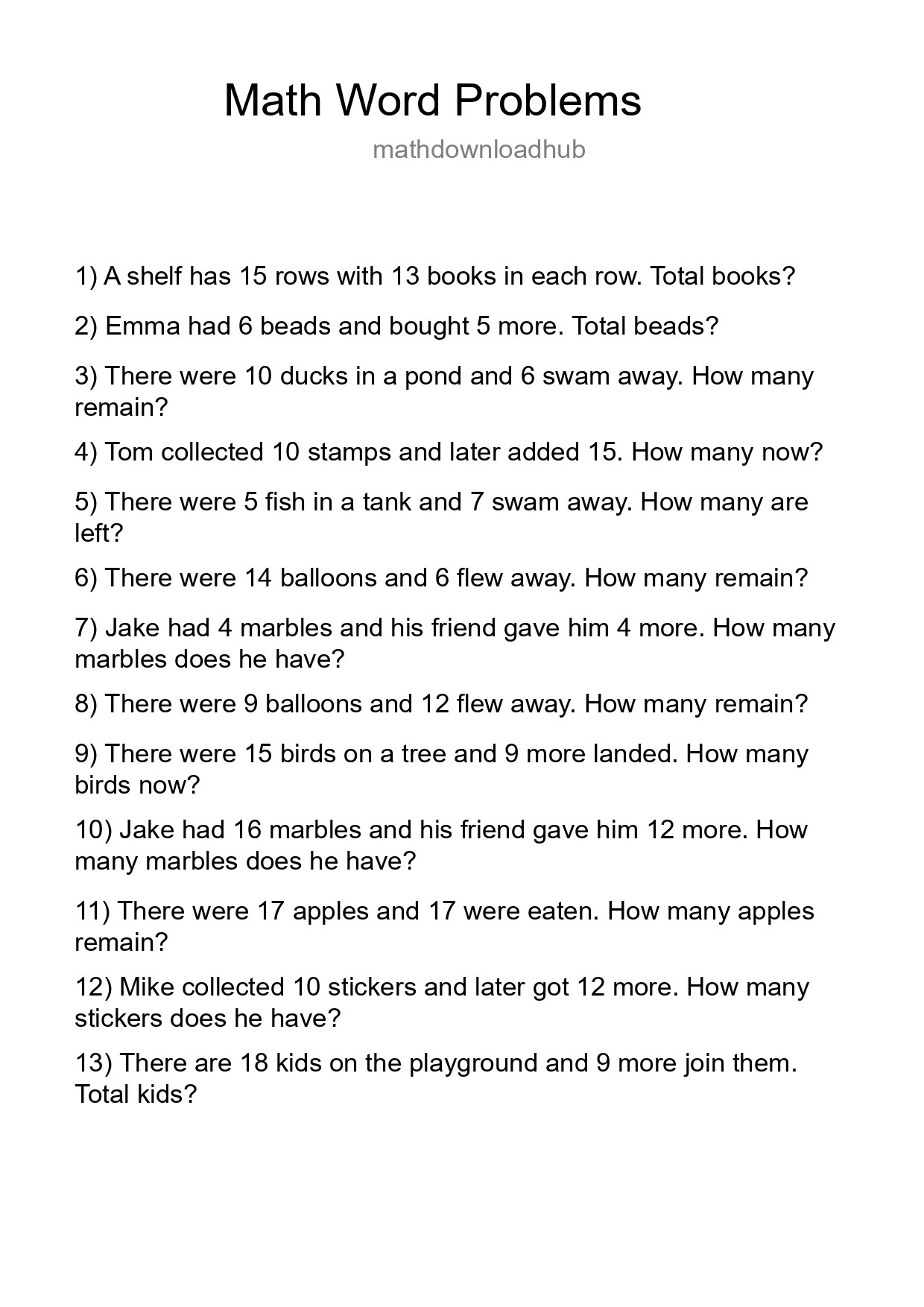 Math Word Problem Worksheet