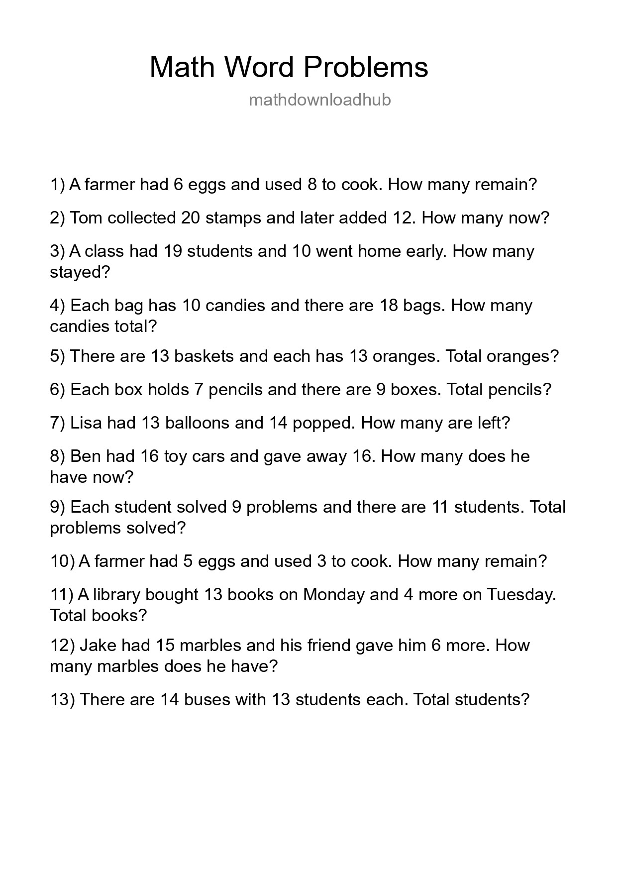 Math Word Problem Worksheet