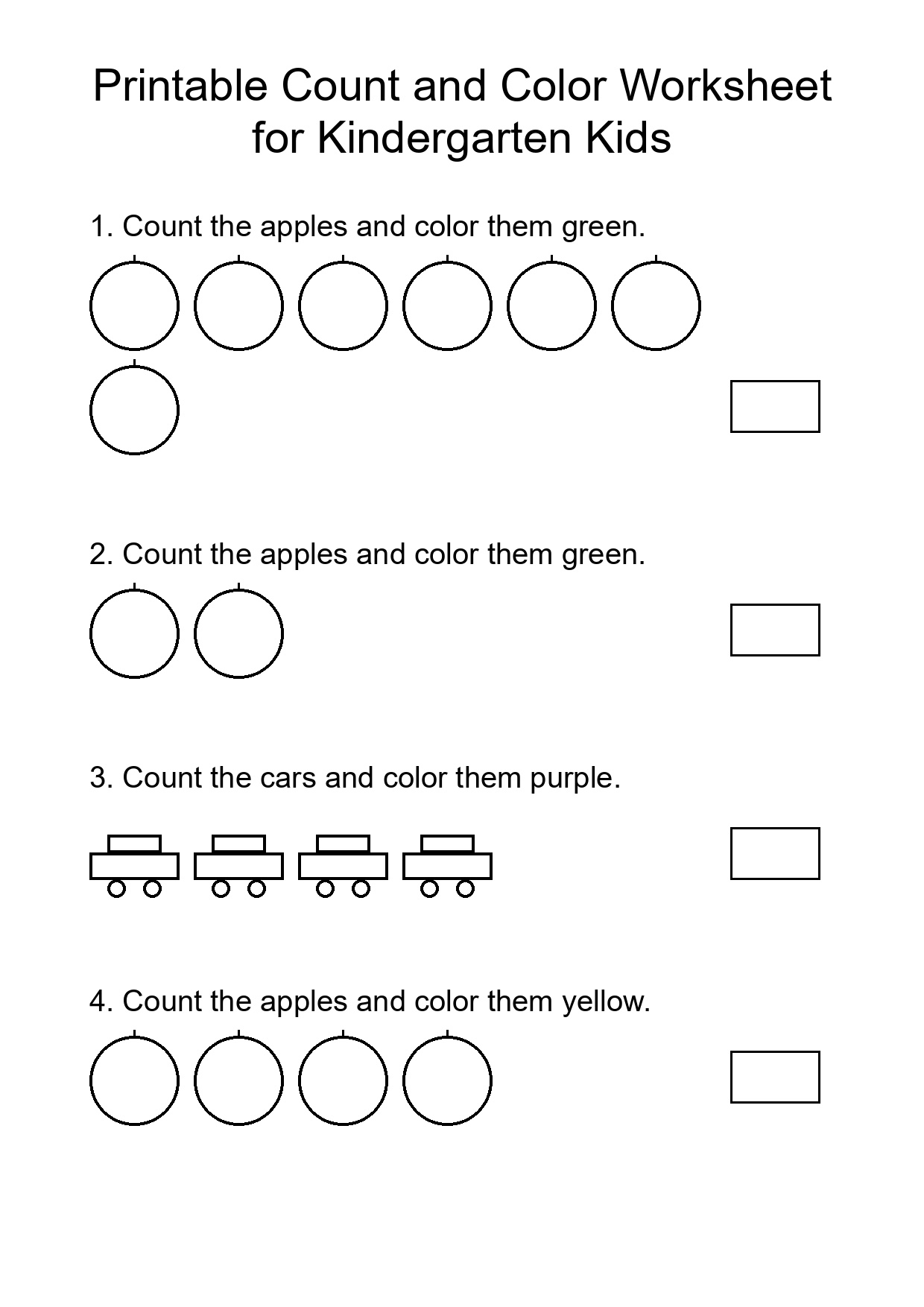 Printable Count and Color Worksheet for Kindergarten Kids