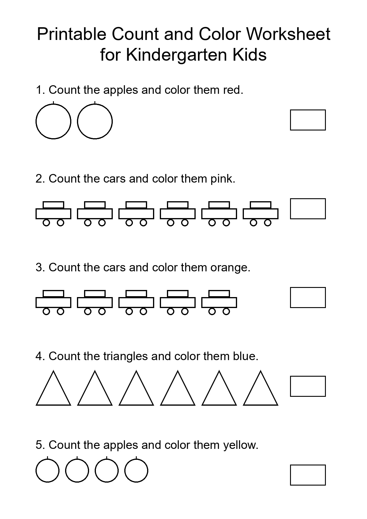 Printable Count and Color Worksheet for Kindergarten Kids