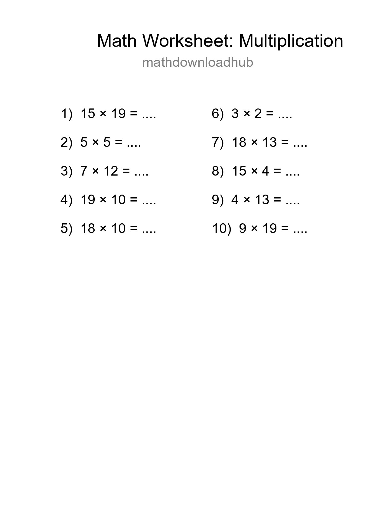 Printable Free 10 Multiplication Math Worksheet For Grade 2 - Part 205