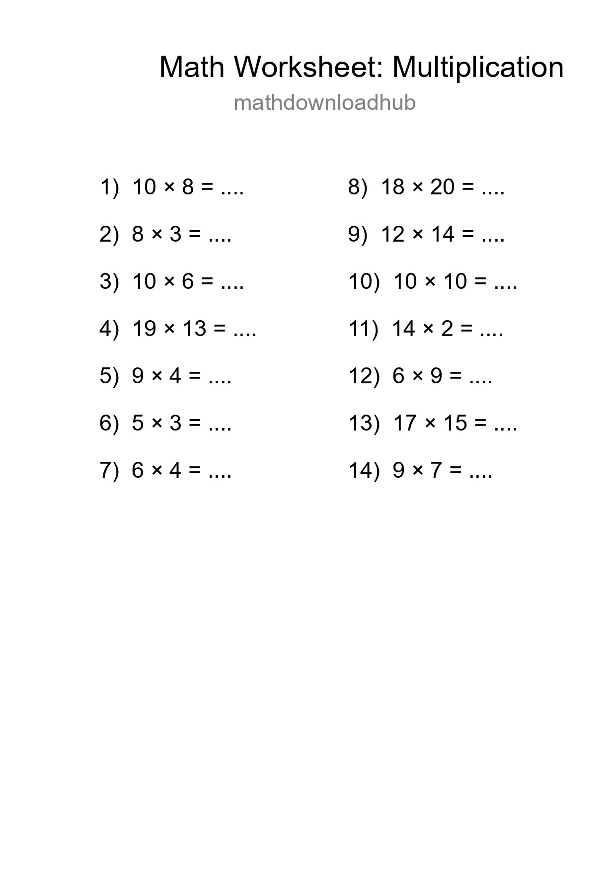 Printable Free 14 Multiplication Math Worksheet For Grade 2 - Part 62