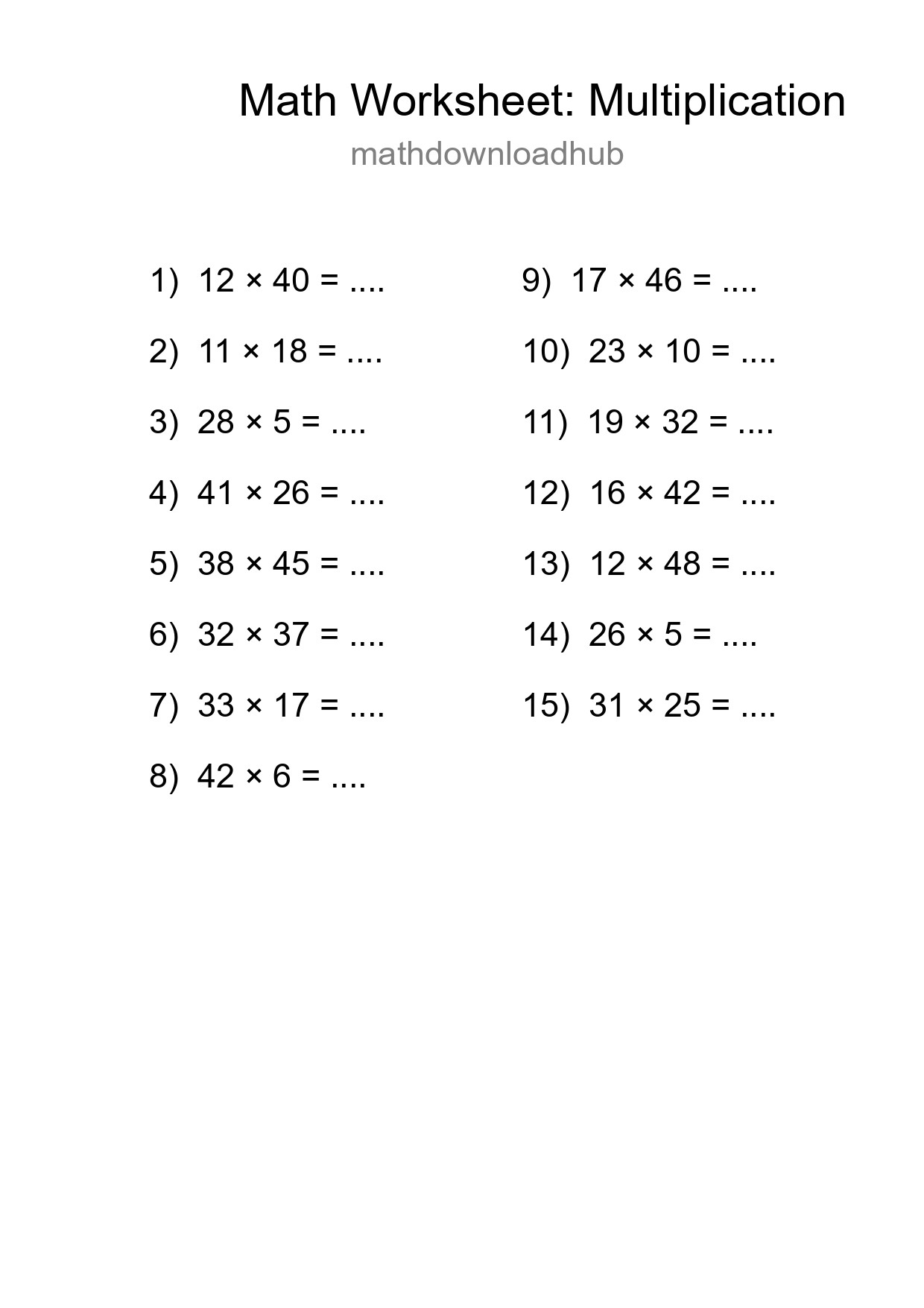 Printable Free 15 Multiplication Math Worksheet For Grade 2 - Part 139