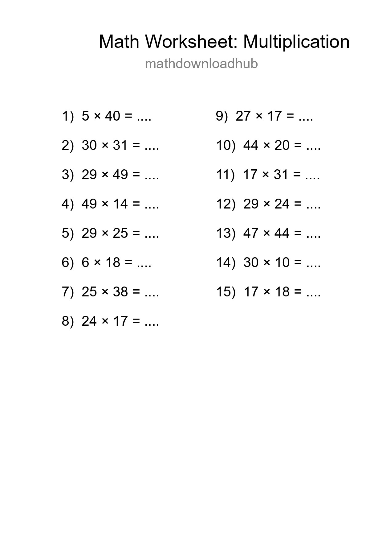Printable Free 15 Multiplication Math Worksheet For Grade 2 - Part 260
