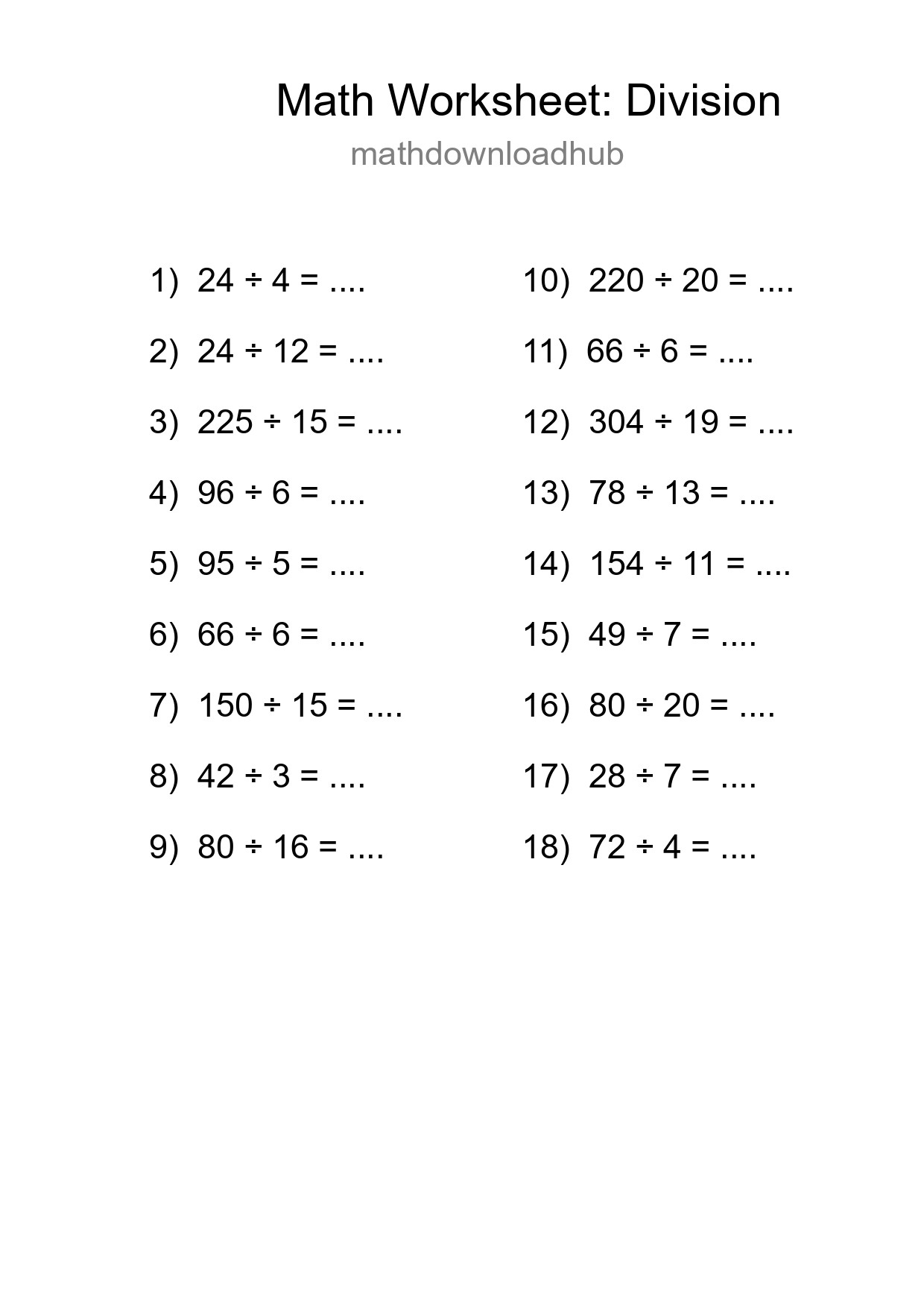 Printable Free 18 Division Math Worksheet For Grade 2 - Part 158