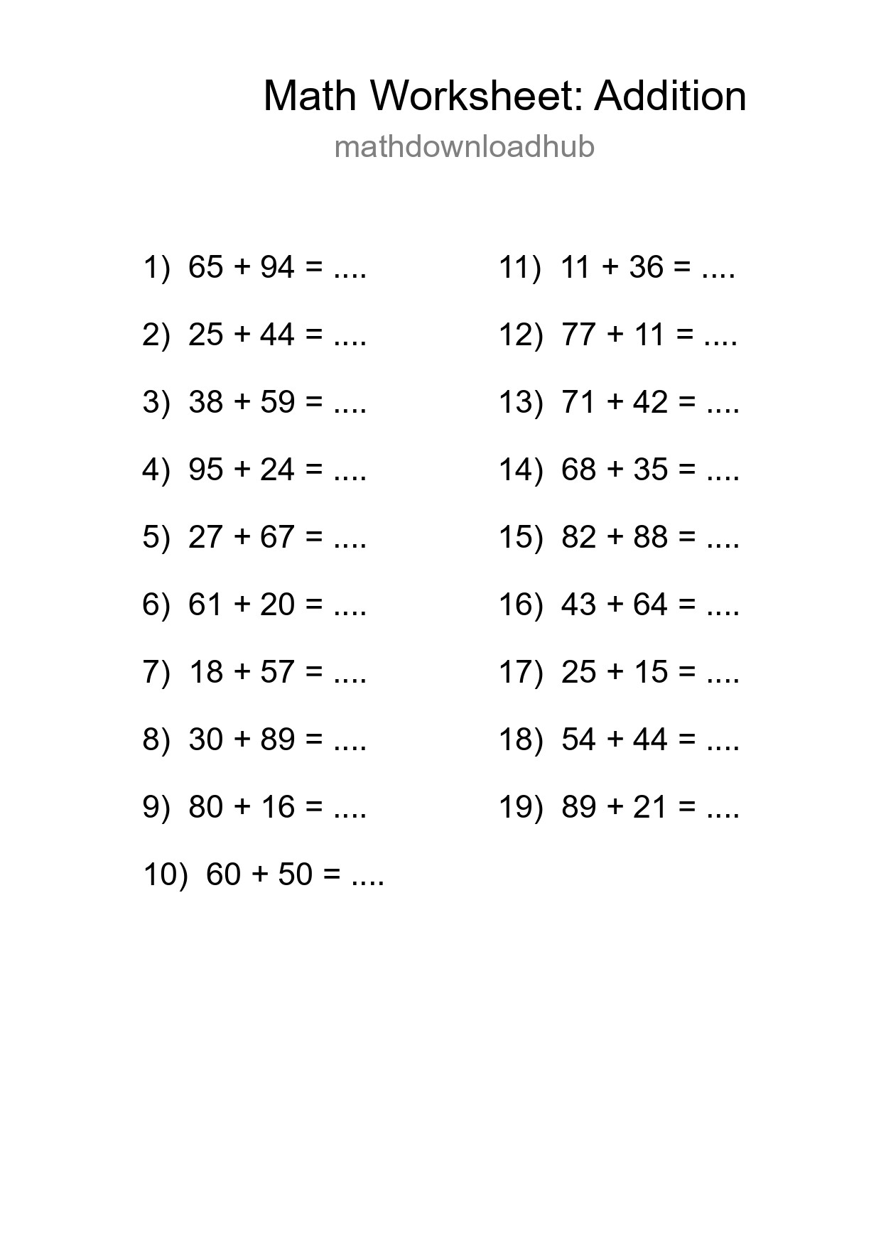 Printable Free 19 Addition Math Worksheet For Grade 3 - Part 221