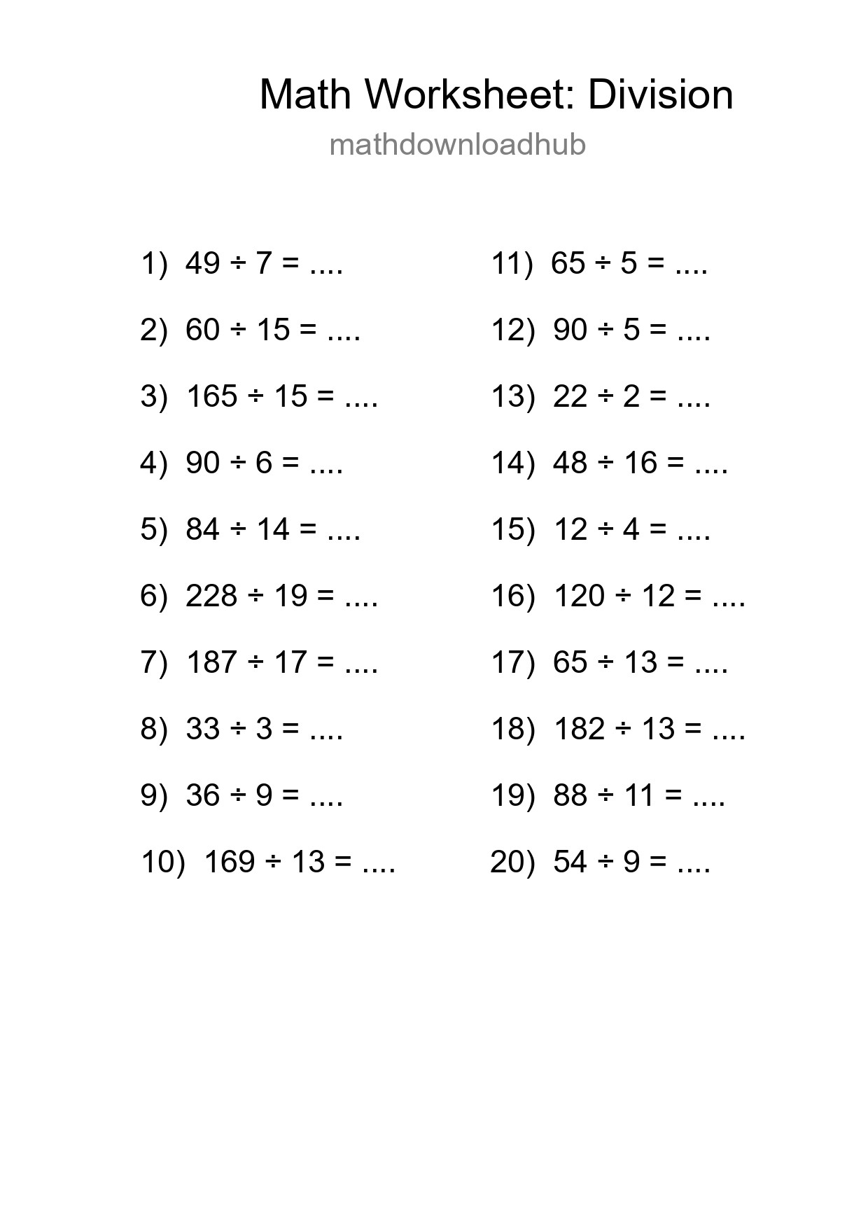 Printable Free 20 Division Math Worksheet For Grade 2 - Part 81