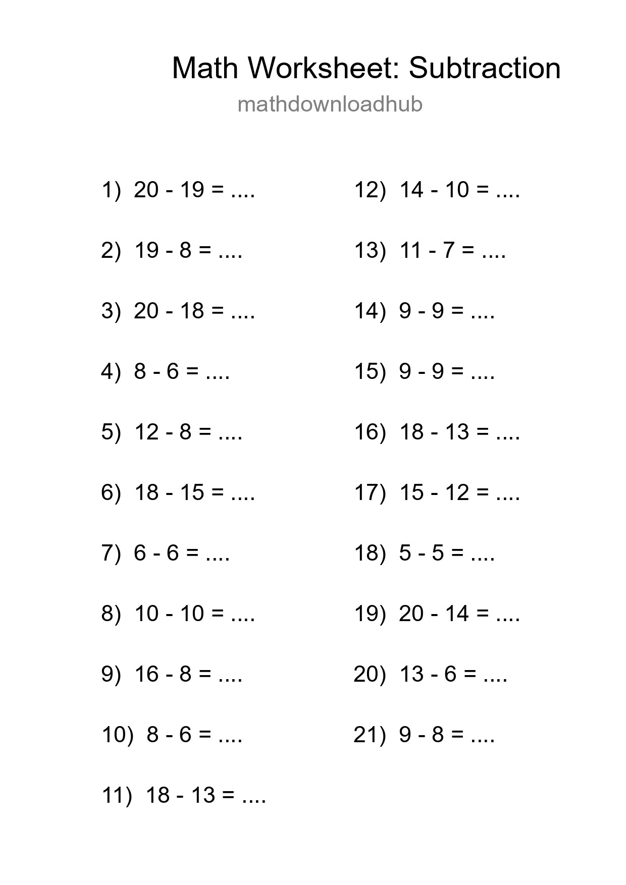 Printable Free 21 Subtraction Math Worksheet For Grade 2 - Part 250