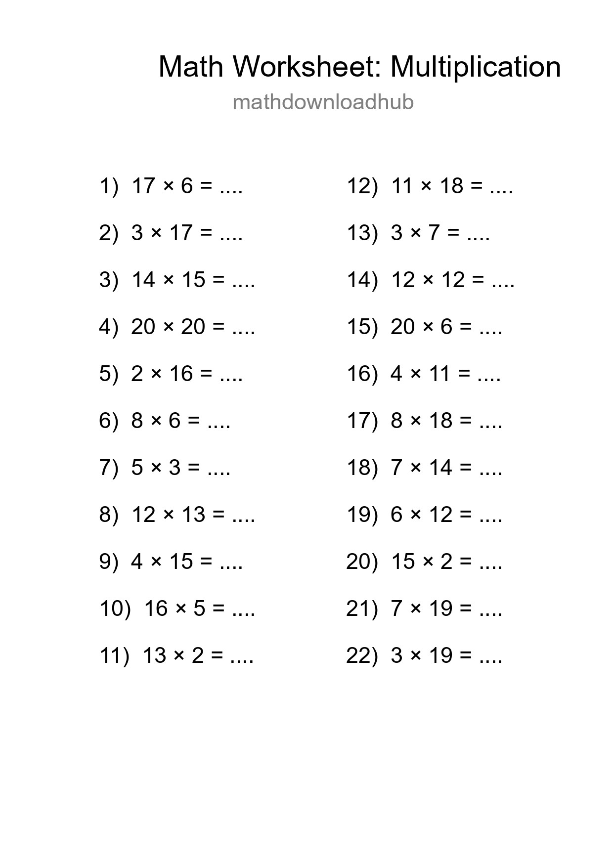 Printable Free 22 Multiplication Math Worksheet For Grade 2 - Part 238