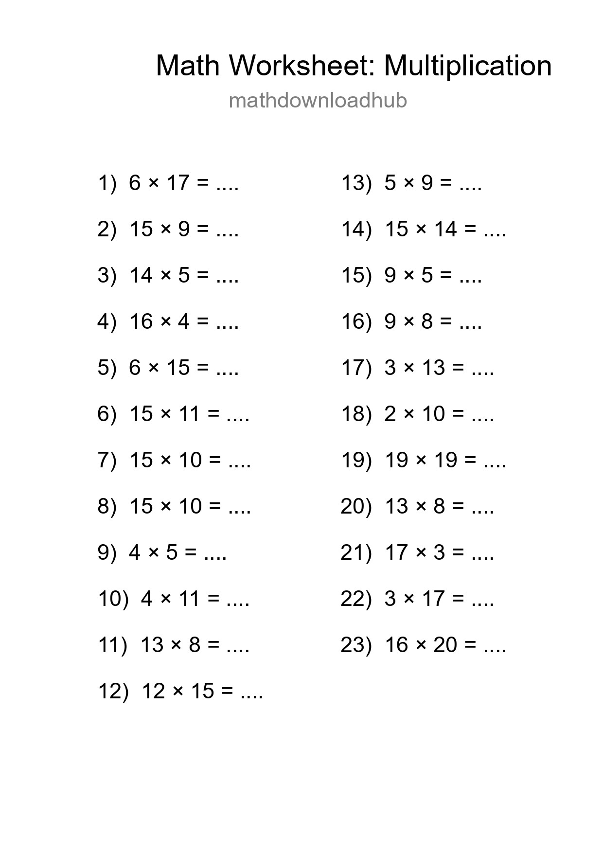 Printable Free 23 Multiplication Math Worksheet For Grade 2 - Part 183