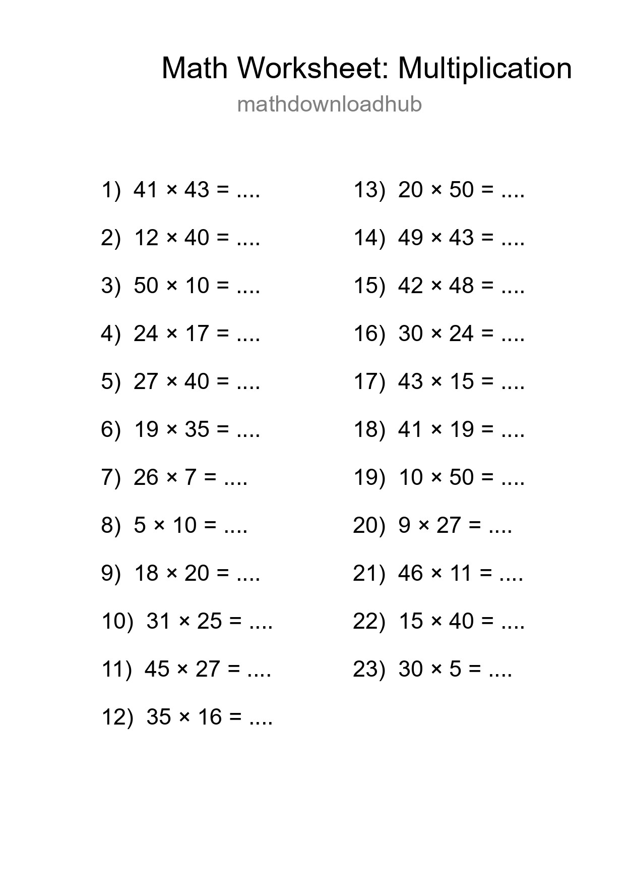 Printable Free 23 Multiplication Math Worksheet For Grade 2 - Part 227