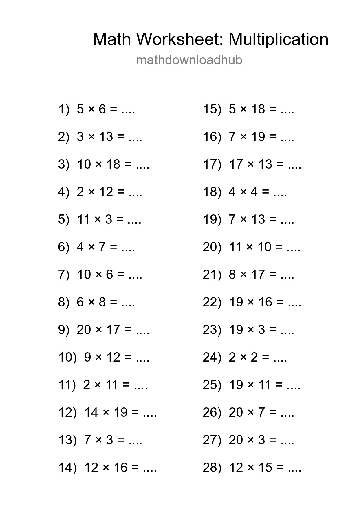 Printable Free 28 Multiplication Math Worksheet For Grade 2 - Part 271