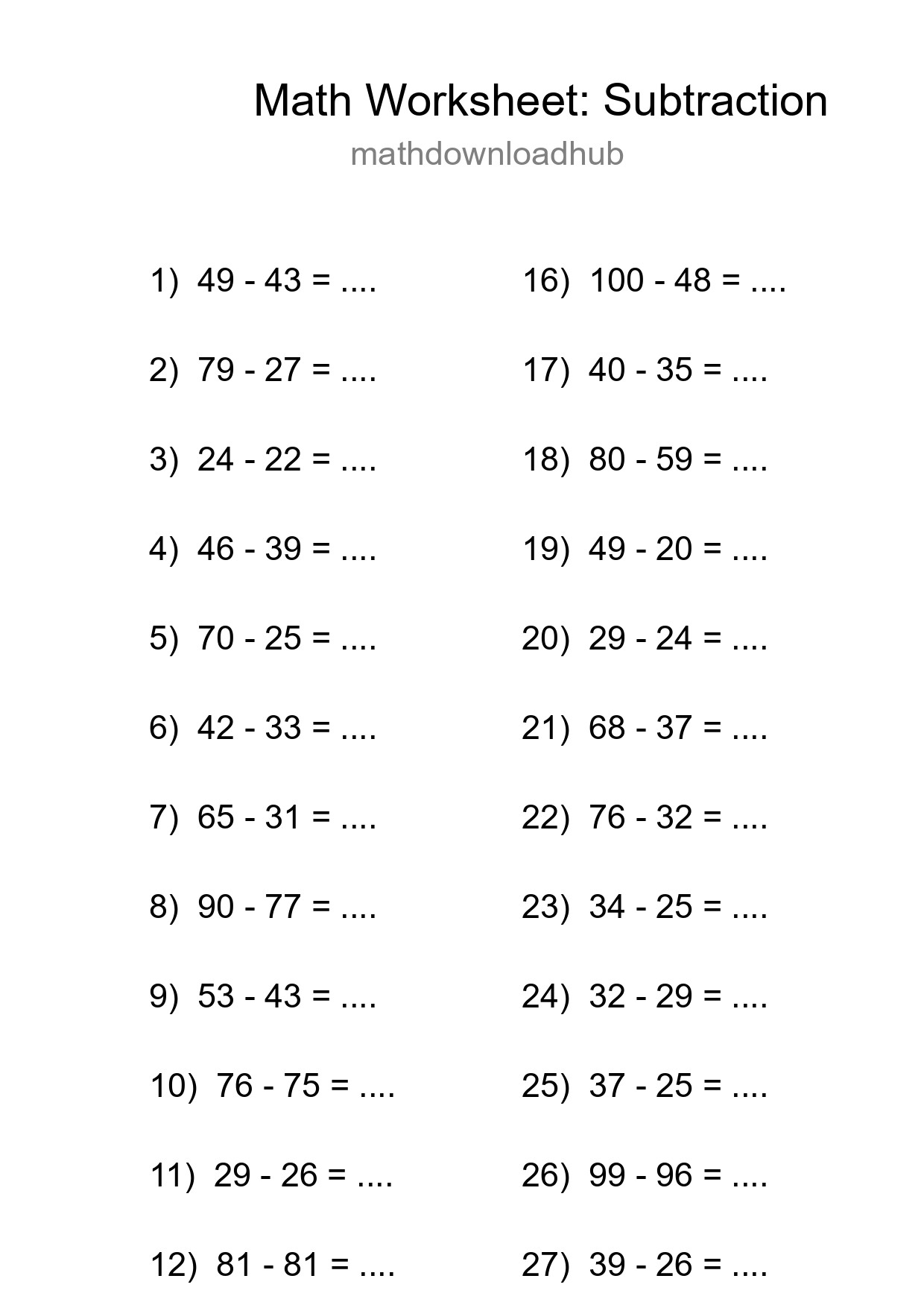 Printable Free 29 Subtraction Math Worksheet For Grade 3 - Part 140